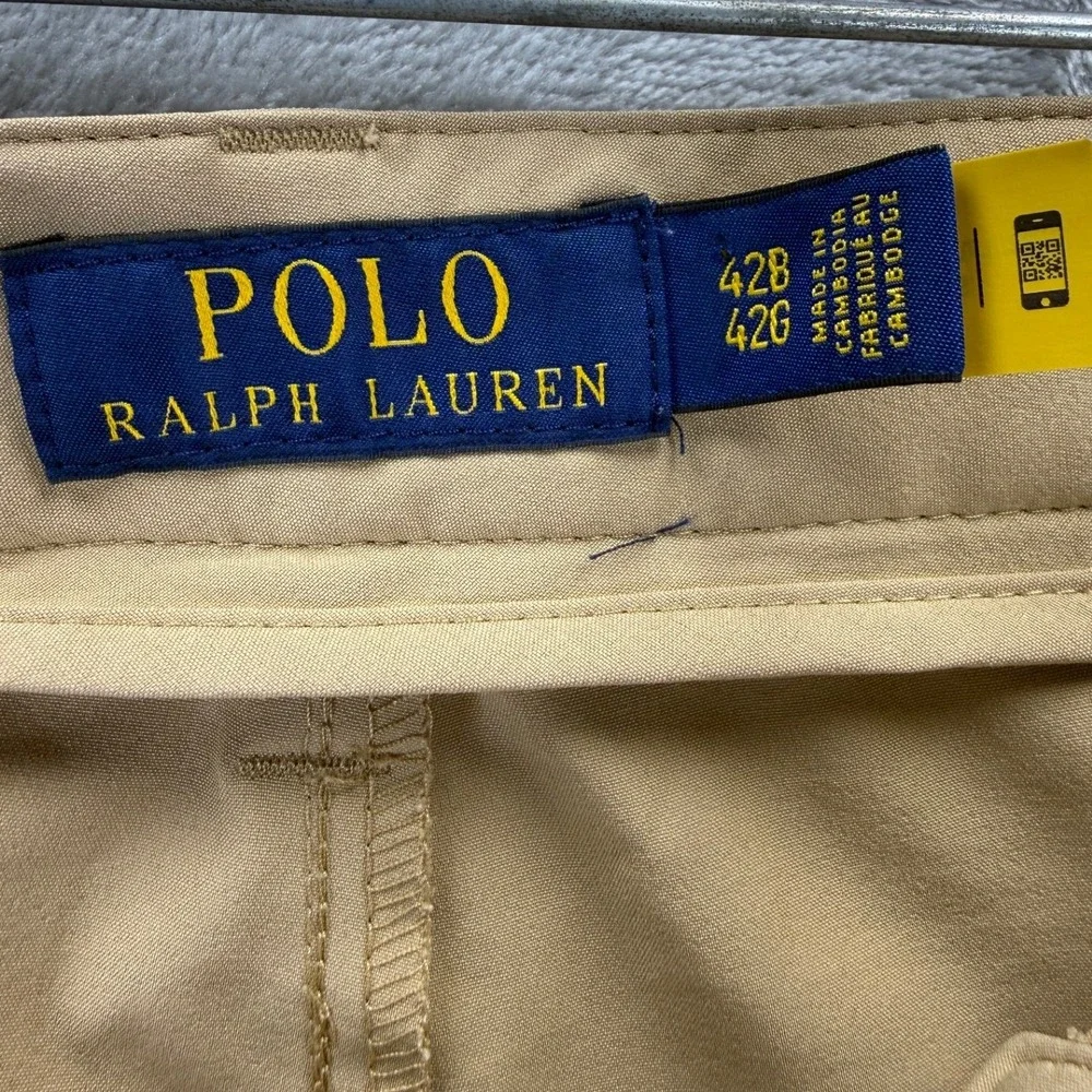 Polo Ralph Lauren Mens Performance Golf Shorts Tan Khaki Size 42 Flat Front Logo